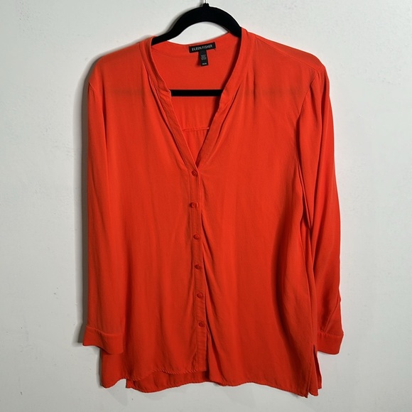 Eileen fisher orange coral slik button down tunic size medium - Picture 5 of 7